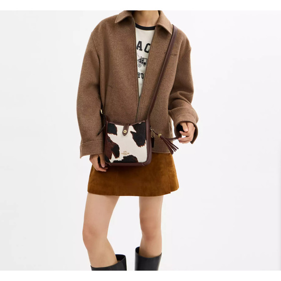 Best price ‼️Coach Hadley Mini Crossbody Bag Cow Print And Tassel CCE14 - Picture 15 of 16